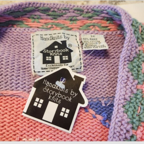 VTG Storybook Knits HANDKNIT Sweater Cardigan Southwestern Cactus - Picture 11 of 14
